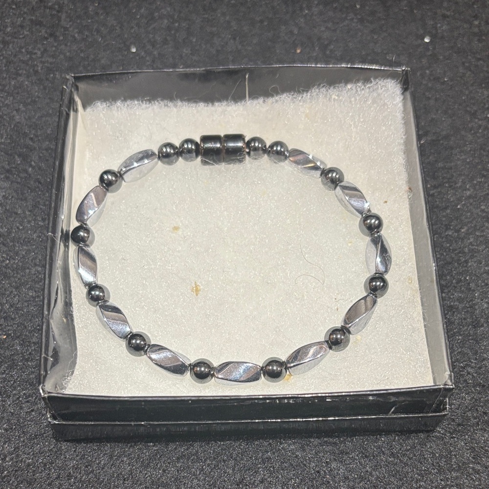 Elegant Handmade Men’s Black and Silver High Powered Magnetic Bracelet #205